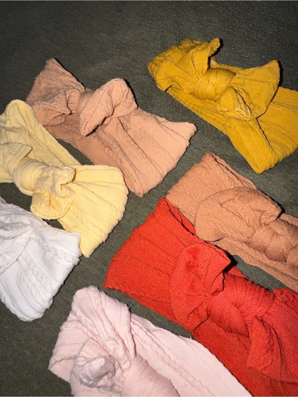 cable knit bows (7) - neutrals, mustard, tan USED